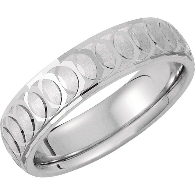 14K White 6 mm Patterned Comfort-Fit Band Size 10.5