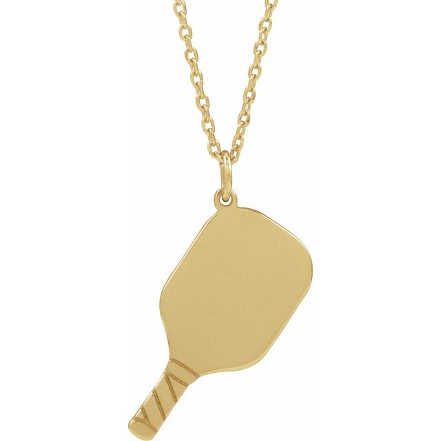 14K Yellow Engravable Pickleball Paddle 16-18' Necklace