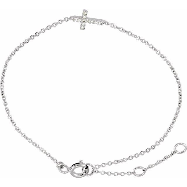 14K White .04 CTW Natural Diamond Sideways Cross Youth 7' Bracelet