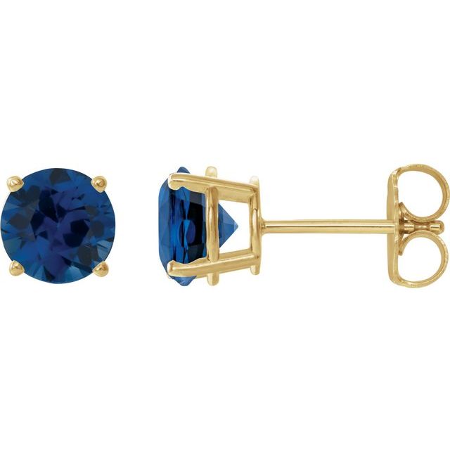 14k Yellow 6 Mm Lab-grown Blue Sapphire Stud Earrings