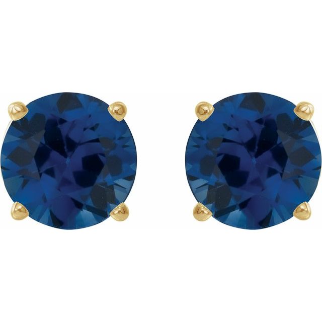14k Yellow 6 Mm Lab-grown Blue Sapphire Stud Earrings