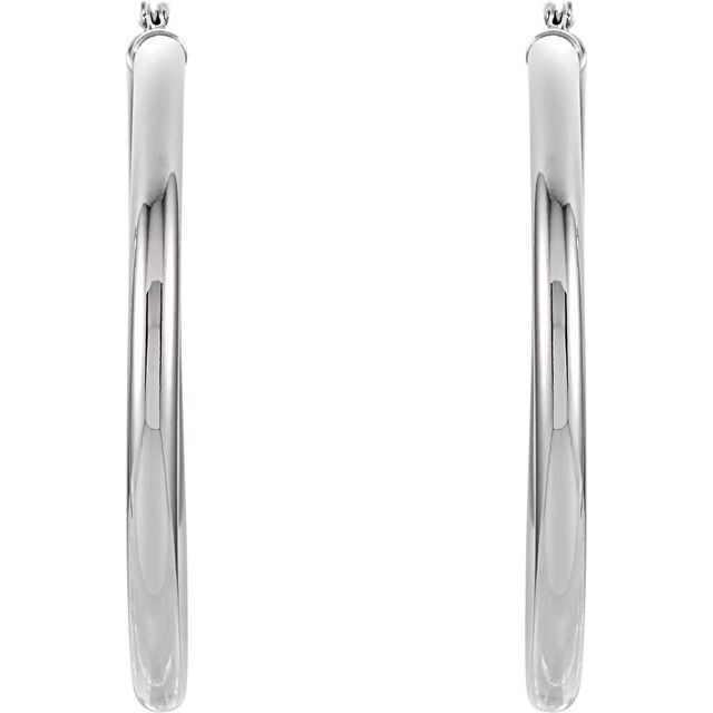 14K White Tube 40 mm Hoop Earrings