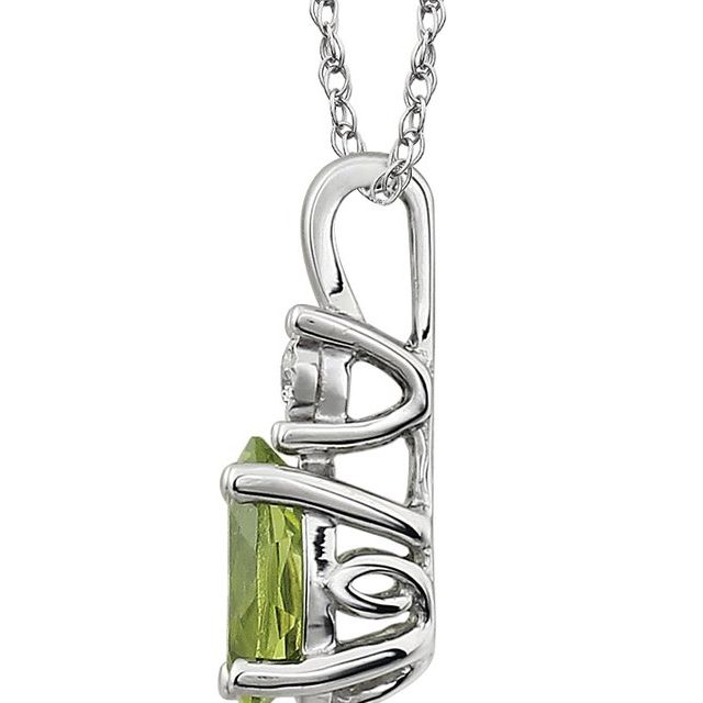 14K White Natural Peridot & .02 CT Natural Diamond 18' Necklace