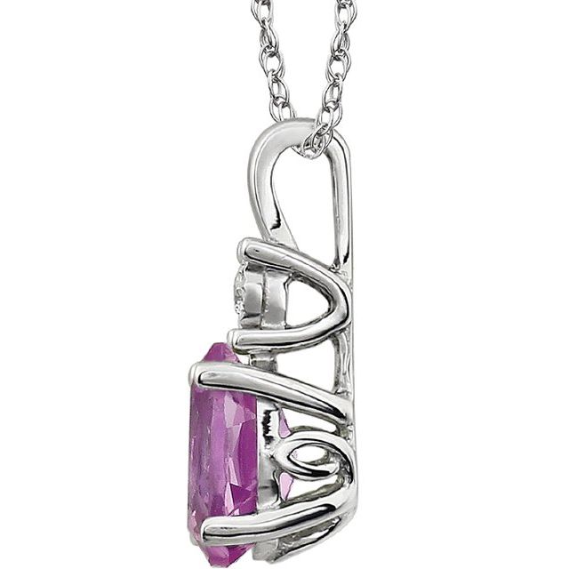 14K White Lab-Grown Pink Sapphire & .02 CT Natural Diamond 18' Necklace