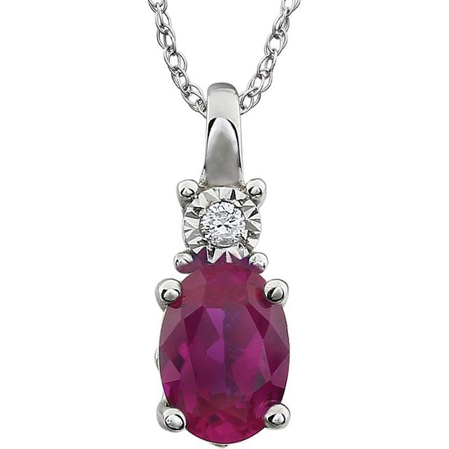 14K White Lab-Grow Ruby & .02 CT Natural Diamond 18' Necklace