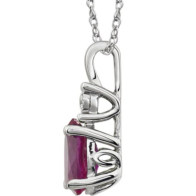 14K White Lab-Grow Ruby & .02 CT Natural Diamond 18' Necklace