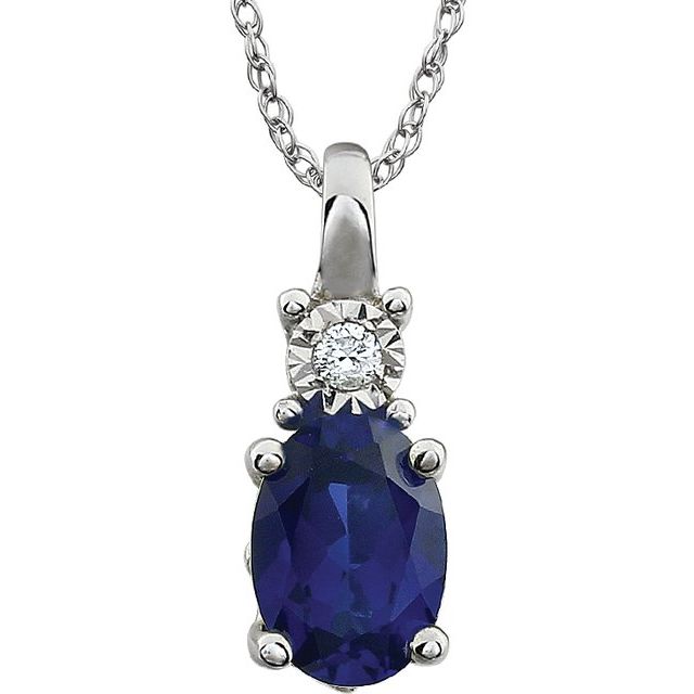 14K White Lab-Grown Blue Sapphire & .02 CT Natural Diamond 18' Necklace