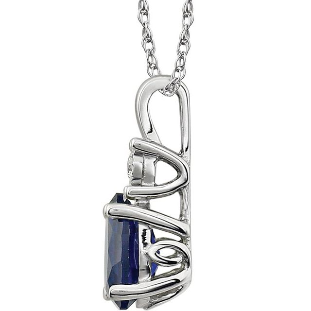 14K White Lab-Grown Blue Sapphire & .02 CT Natural Diamond 18' Necklace