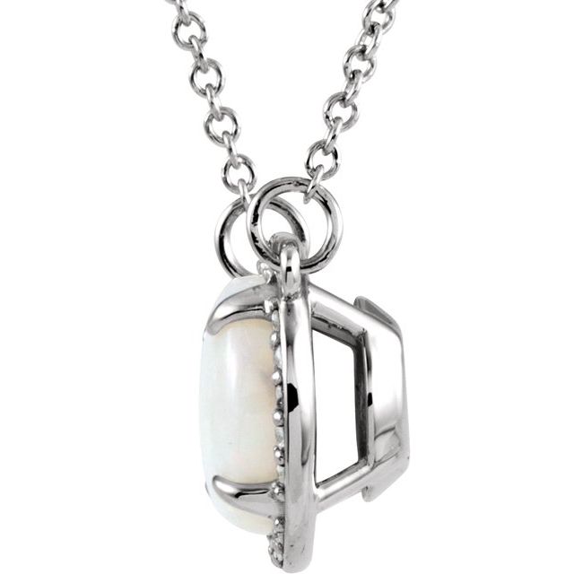 14K White Natural White Opal & .05 CTW Natural Diamond 16' Necklace