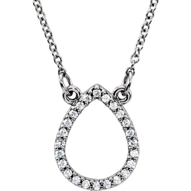 14K White 1/10 CTW Natural Diamond Teardrop 16' Necklace