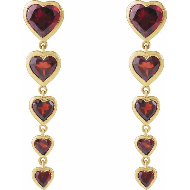 14K Yellow Natural Mozambique Garnet Heart Earrings