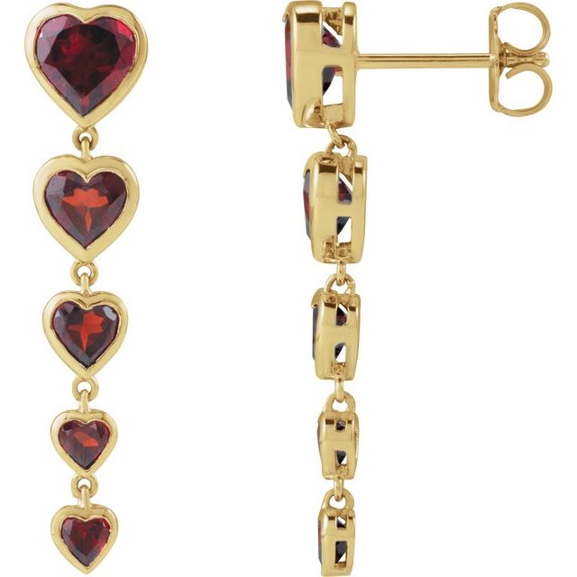14K Yellow Natural Mozambique Garnet Heart Earrings