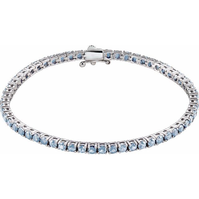 14K White Natural Aquamarine Line 7.25' Bracelet