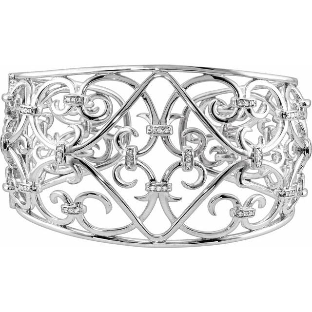 Rhodium-Plated Sterling Silver 1/3 CTW Natural Diamond Cuff 8' Bracelet