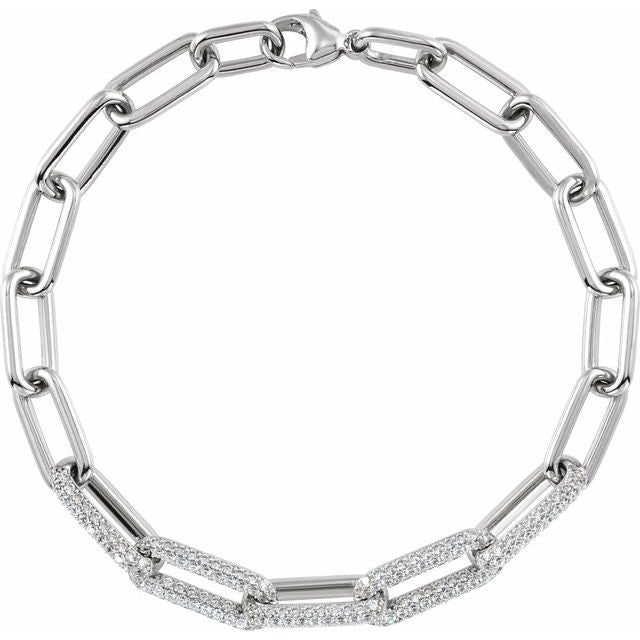14k White 1 1/2 Ctw Lab-grown Diamond Paperclip-style 7' Bracelet