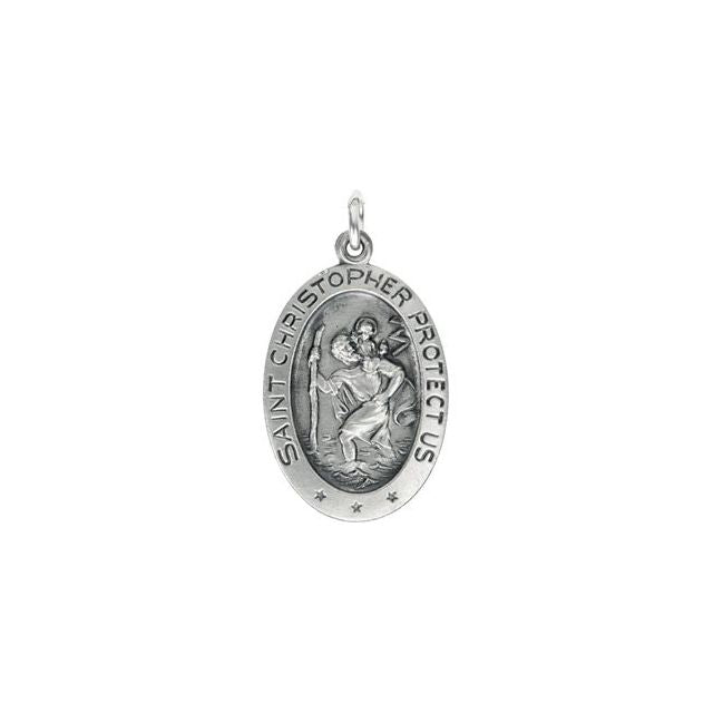 14K White 19x14 mm Oval St. Christopher Medal