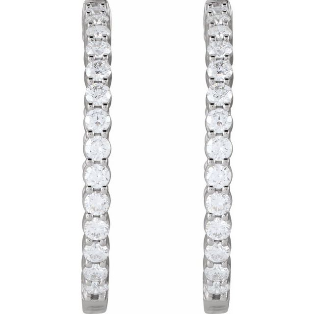 14K White 4 CTW Natural Diamond Inside-Outside Hinged 36 mm Hoop Earrings
