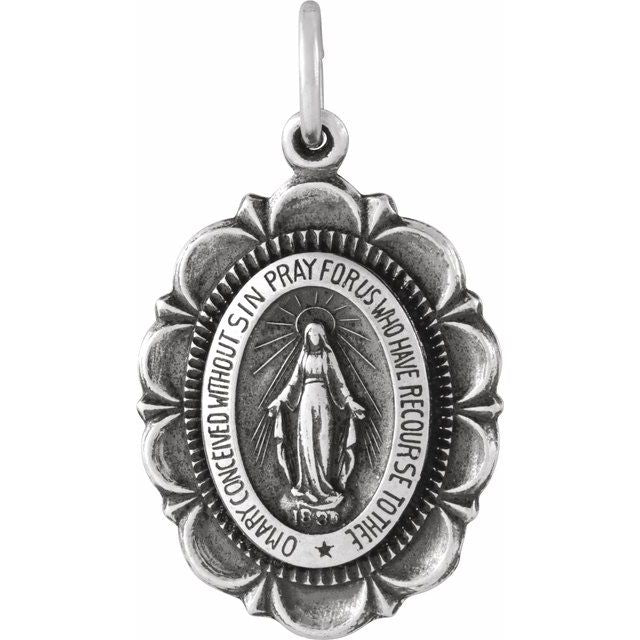 Sterling Silver 22x16 mm Oval Miraculous Medal