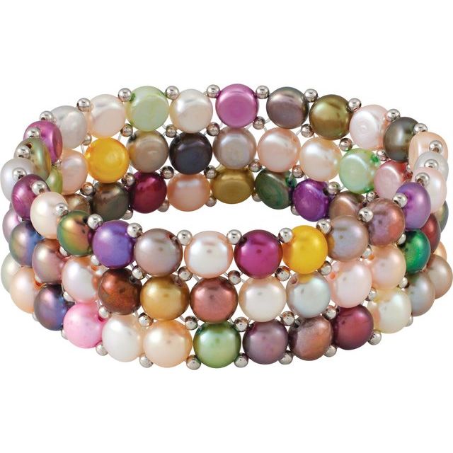 Sterling Silver Cultured Multi-Color Freshwater Pearl Stretch 7' Bracelet