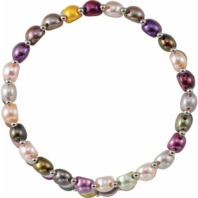 Sterling Silver Cultured Multi-Color Freshwater Pearl Stretch 7' Bracelet
