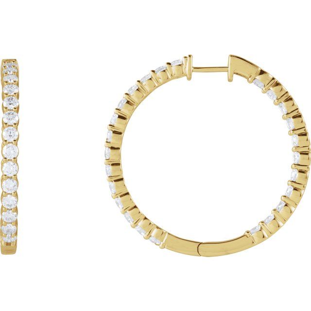 14K Yellow 4 CTW Natural Diamond Inside-Outside Hinged 36 mm Hoop Earrings
