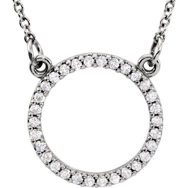 14K White 1/8 CTW Natural Diamond Circle 16' Necklace
