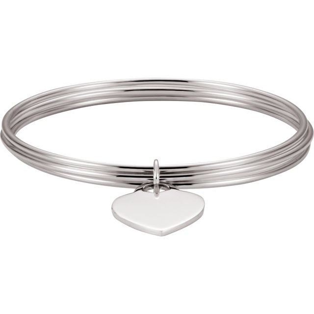 Sterling Silver Heart Charm Bangle 8' Bracelet