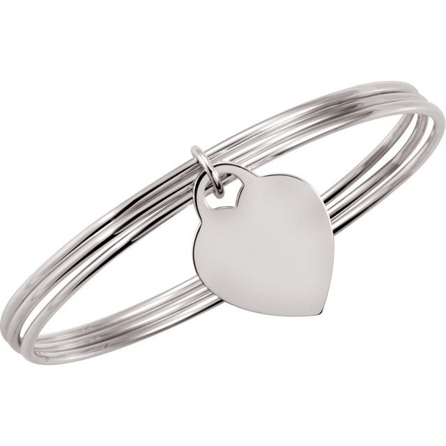 Sterling Silver Heart Charm Bangle 8' Bracelet