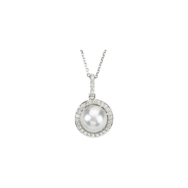 14K White Cultured White Freshwater Pearl & 1/3 CTW Natural Diamond 18' Necklace