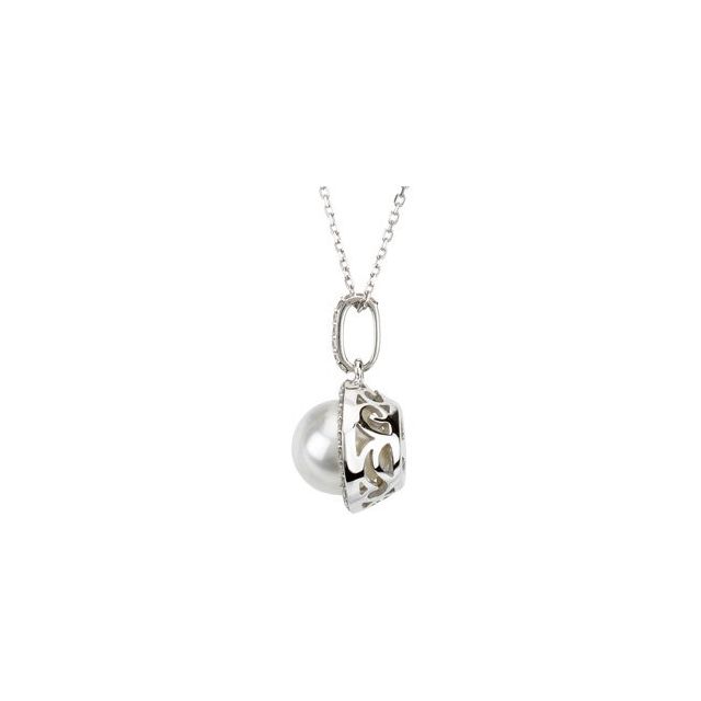 14K White Cultured White Freshwater Pearl & 1/3 CTW Natural Diamond 18' Necklace