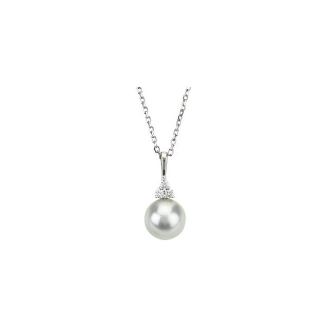 14K White Cultured White Freshwater Pearl & .06 CTW Natural Diamond 18' Necklace