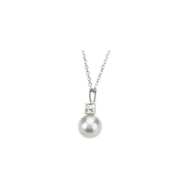 14K White Cultured White Freshwater Pearl & .06 CTW Natural Diamond 18' Necklace