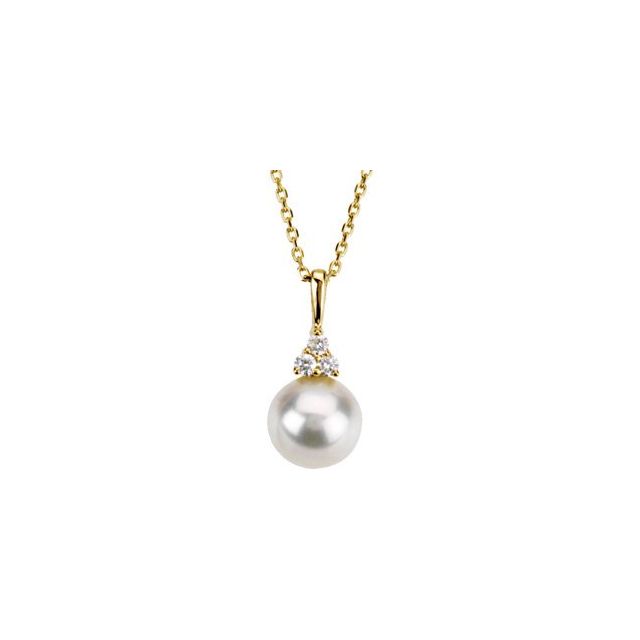 14K Yellow Cultured White Freshwater Pearl & .06 CTW Natural Diamond 18' Necklace