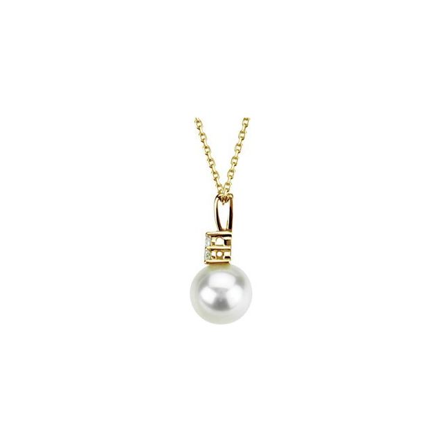 14K Yellow Cultured White Freshwater Pearl & .06 CTW Natural Diamond 18' Necklace