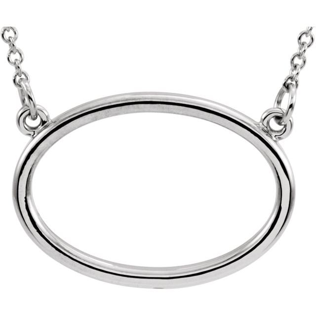 14K White Horizontal Oval 16' Necklace