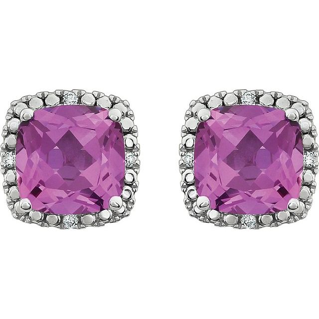 14K White Lab-Grown Pink Sapphire & .06 CTW Natural Diamond Earrings