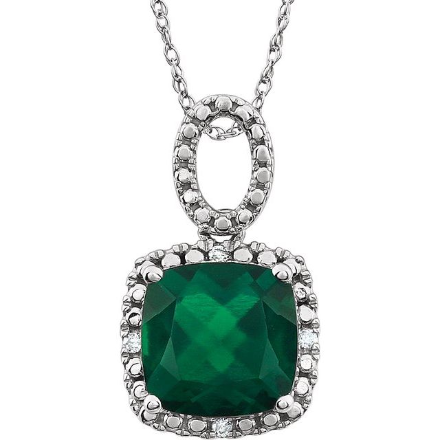 14K White Lab-Grown Emerald & .03 CTW Natural Diamond 18' Necklace
