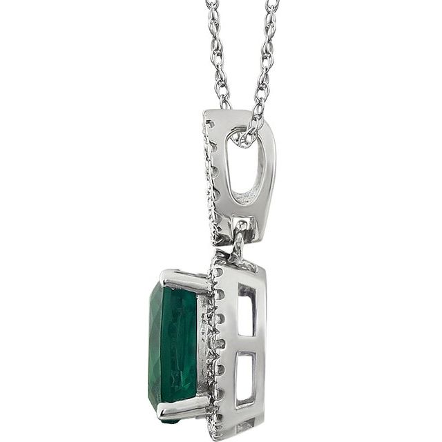 14K White Lab-Grown Emerald & .03 CTW Natural Diamond 18' Necklace