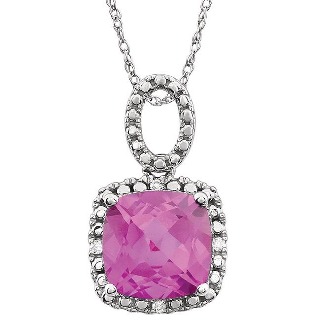 14K White Lab-Grown Pink Sapphire & .03 CTW Natural Diamond 18' Necklace