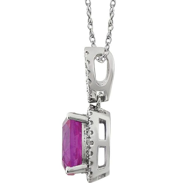 14K White Lab-Grown Pink Sapphire & .03 CTW Natural Diamond 18' Necklace
