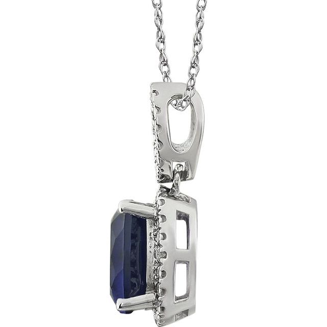 14K White Lab-Grown Blue Sapphire & .03 CTW Natural Diamond 18' Necklace