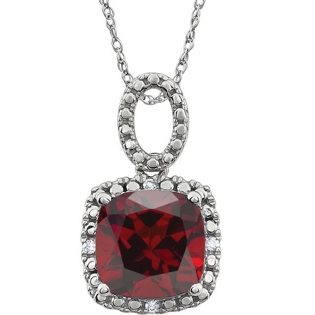14K White Natural Mozambique Garnet & .03 CTW Natural Diamond 18' Necklace