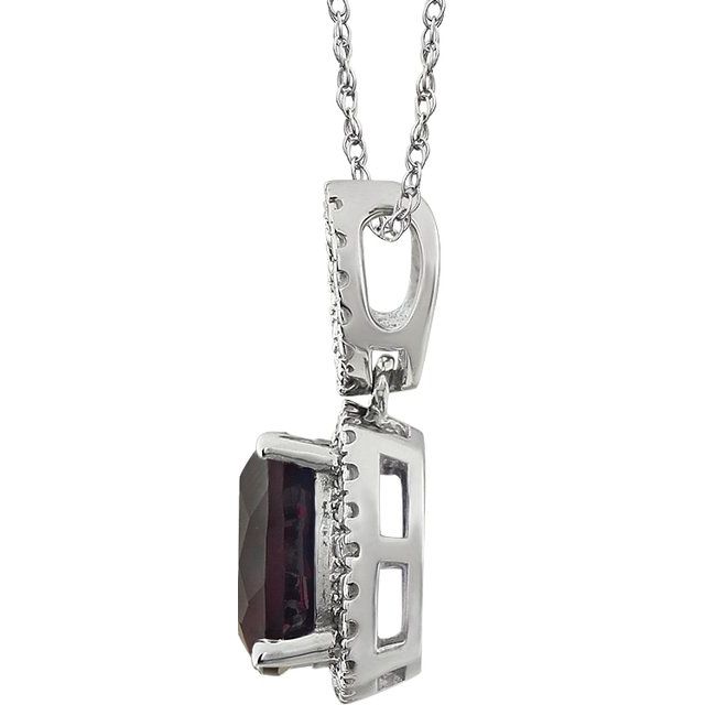 14K White Natural Mozambique Garnet & .03 CTW Natural Diamond 18' Necklace