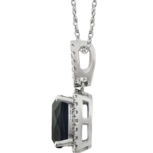 14K White Natural Black Onyx & .03 CTW Natural Diamond 18' Necklace