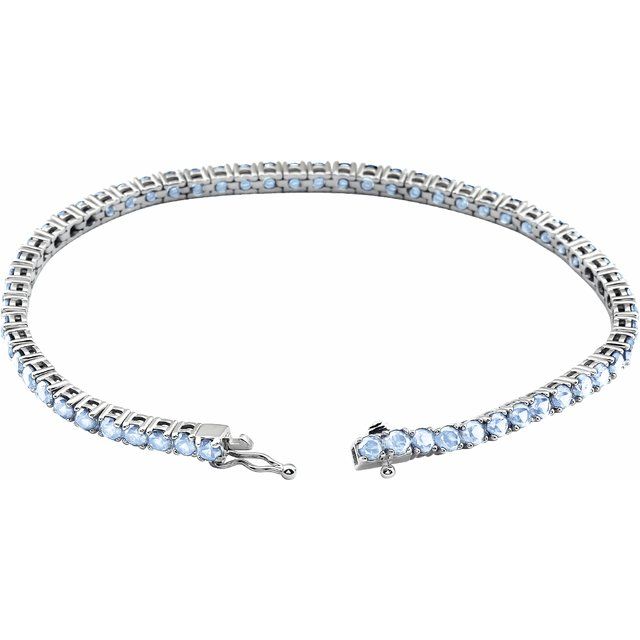 14K White Natural Aquamarine Line 7.25' Bracelet