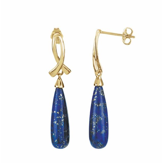 14K Yellow Natural Lapis Earrings