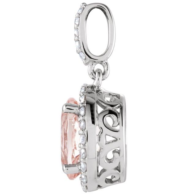 14K White Natural Pink Morganite & 1/6 CTW Natural Diamond Pendant
