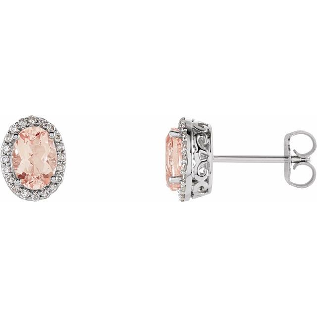 14K White Natural Pink Morganite & 1/5 CTW Natural Diamond Earrings