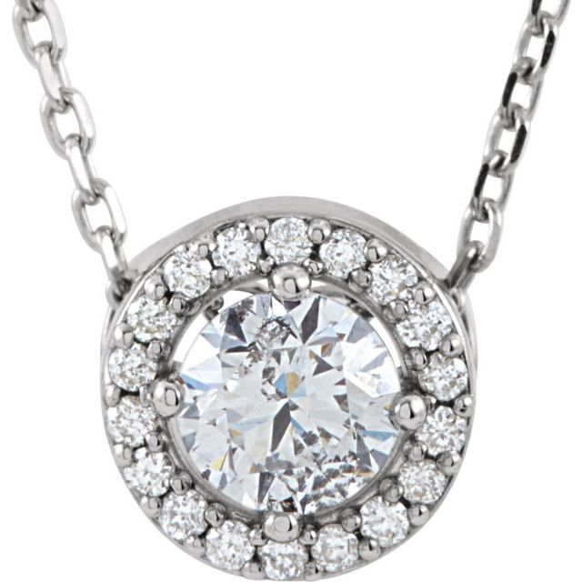 14K White 1/4 CTW Lab-Grown Diamond Halo-Style 16' Necklace