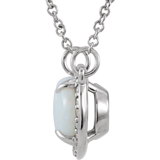 14K White Natural White Opal & .05 CTW Natural Diamond Halo-Style 16 1/2' Necklace